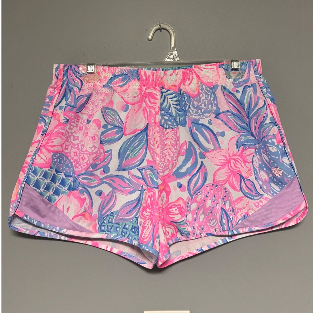 Lilly Pulitzer Luxletic Shorts Size‎ S Pineapple Floral Print Pink Blue Athletic